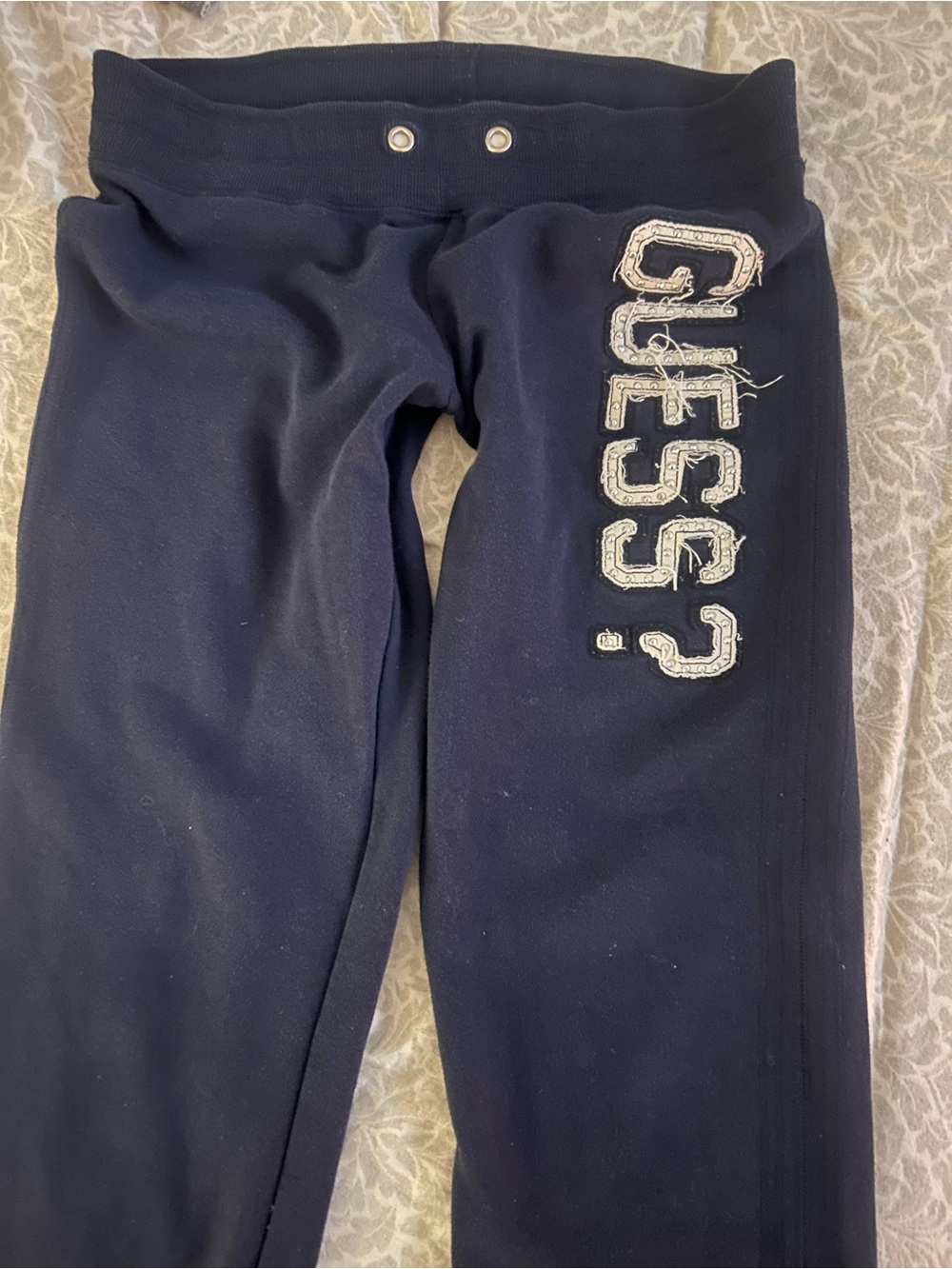 GUESS Navy Sweatpants with Vertical Logo Detail